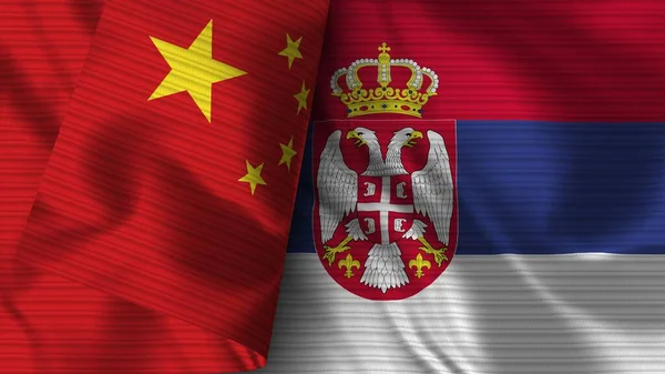 Szerbia Kína Realisztikus Zászló Szövet Textúra Illusztráció — Stock Fotó