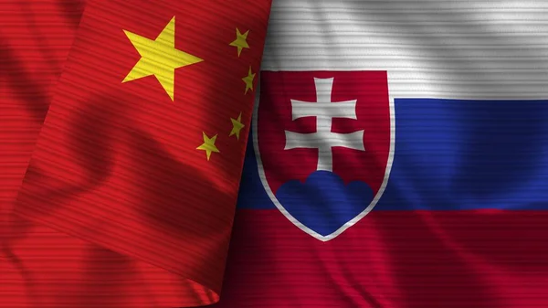 Slovakia China Realistic Flag Fabric Texture Illustration — Stock fotografie
