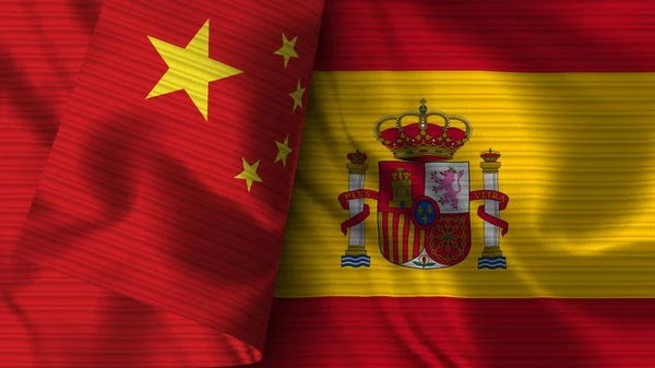 Spain China Realistic Flag Fabric Texture Illustration — Stock Photo, Image