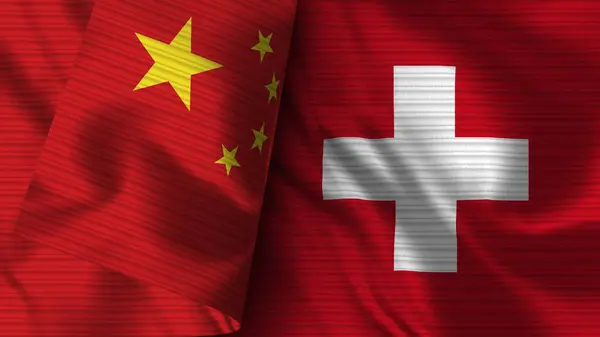 Switzerland China Realistic Flag Fabric Texture Illustration — Stock fotografie
