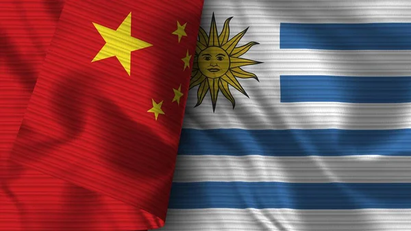 Uruguay China Realistische Vlag Stof Textuur Illustratie — Stockfoto