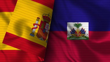Haiti ve İspanya Gerçekçi Bayrak Kumaşı Dokusu 3D Görüntü