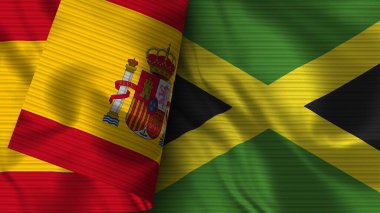 Jamaika ve İspanya Gerçekçi Bayrak Kumaşı Dokusu 3B Görüntü