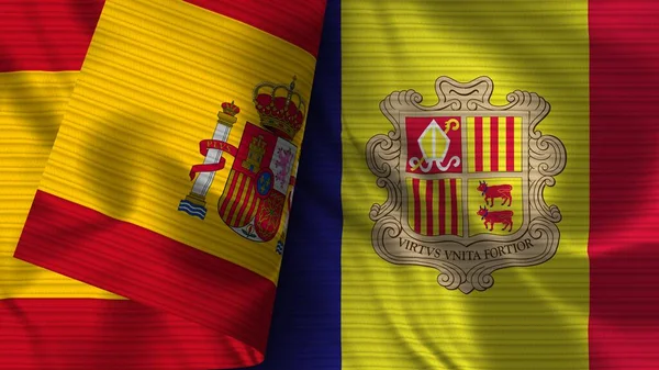 Andorra Spanyolország Realisztikus Zászló Szövet Textúra Illusztráció — Stock Fotó