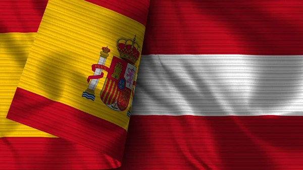 Austria Spain Realistic Flag Fabric Texture Illustration — Foto Stock