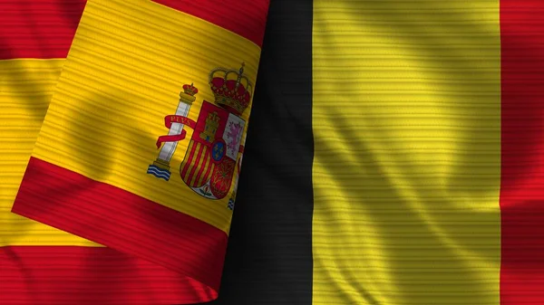 Belgien Und Spanien Realistische Fahnen Textur Illustration — Stockfoto