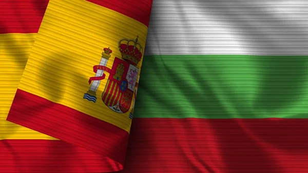 Bulgaria Spain Realistic Flag Fabric Texture Illustration — Fotografia de Stock