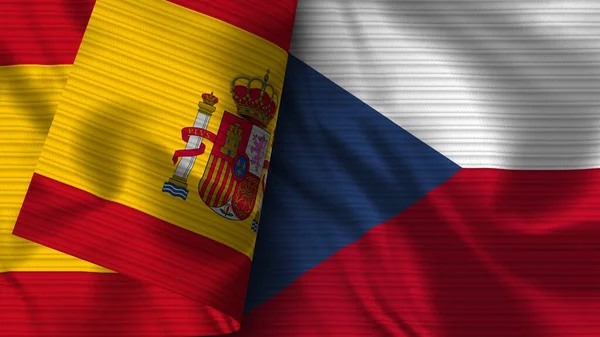 Czech Republic Spain Realistic Flag Fabric Texture Illustration — Foto de Stock