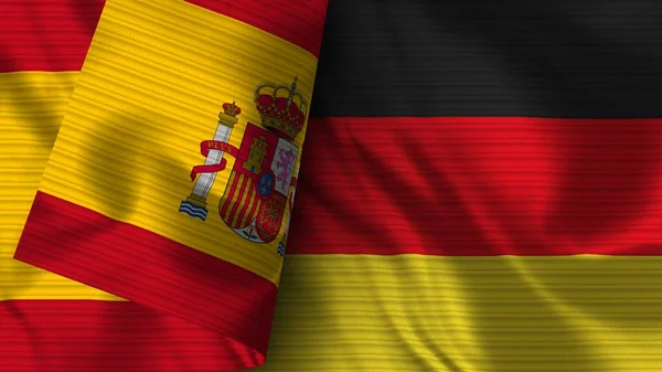 Germany Spain Realistic Flag Fabric Texture Illustration — Foto Stock