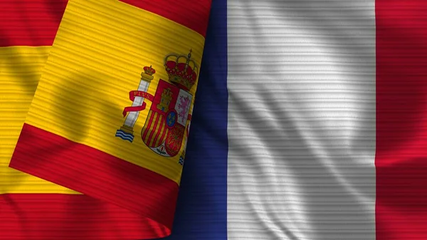 France Spain Realistic Flag Fabric Texture Illustration — Φωτογραφία Αρχείου