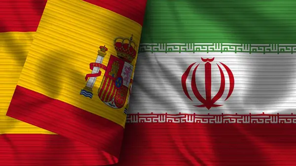 Iran Spain Realistic Flag Fabric Texture Illustration — Fotografia de Stock