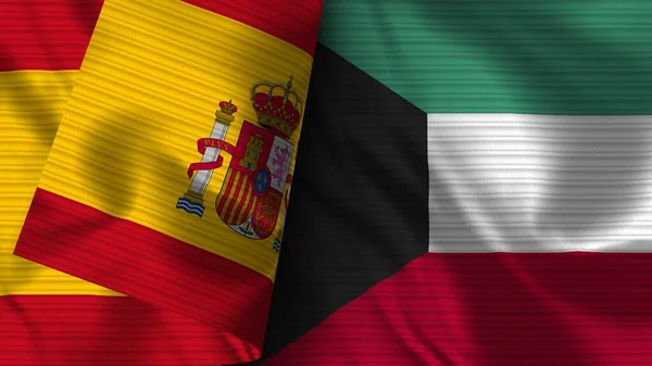 Kuwait Spain Realistic Flag Fabric Texture Illustration — Φωτογραφία Αρχείου