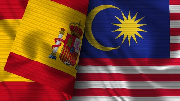 Malaysia Spain Realistic Flag Fabric Texture Illustration — 스톡 사진