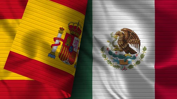 Mexico Spain Realistic Flag Fabric Texture Illustration — Stock Photo, Image