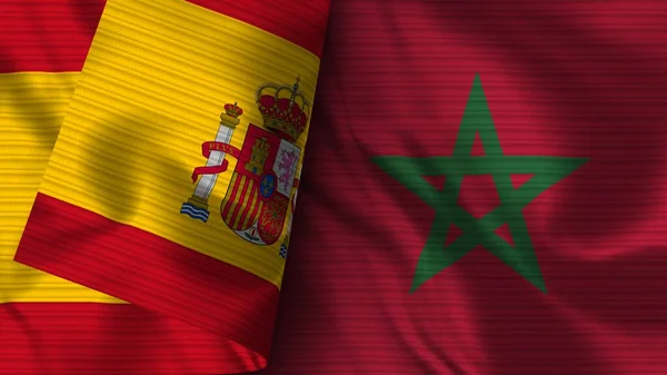 Morocco Spain Realistic Flag Fabric Texture Illustration —  Fotos de Stock