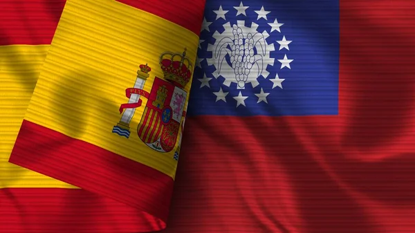 Бирма Испания Реалистичный Флаг Текстура Текстуры Иллюстрация — стоковое фото