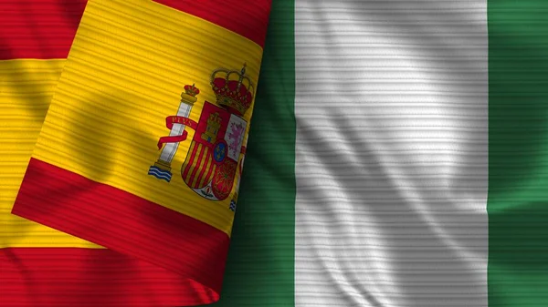 Nigeria Spain Realistic Flag Fabric Texture Illustration — Fotografia de Stock