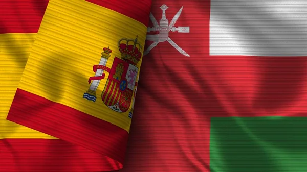 Oman Spain Realistic Flag Fabric Texture Illustration — Foto de Stock