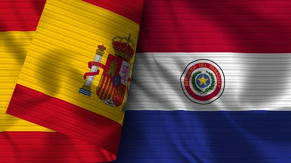 Paraguay Spain Realistic Flag Fabric Texture Illustration — Fotografia de Stock