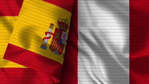 Peru Spain Realistic Flag Fabric Texture Illustration — Stockfoto