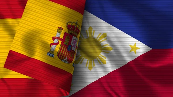 Filippijnen Spanje Realistische Vlag Stof Textuur Illustratie — Stockfoto