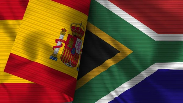 Sudafrica Spagna Bandiera Realistica Tessuto Texture Illustrazione — Foto Stock