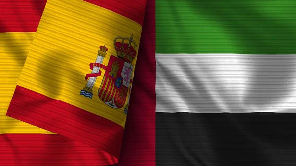 Egyesült Arap Emirates Spanyolország Realisztikus Zászló Szövet Textúra Illusztráció — Stock Fotó