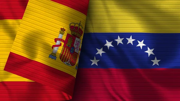 Venezuela Espanha Realista Bandeira Tecido Textura Ilustração — Fotografia de Stock