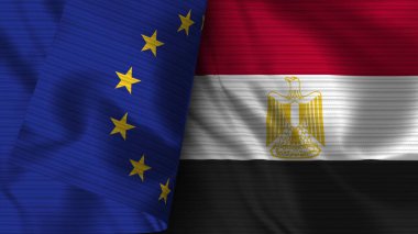 Mısır ve Avrupa Birliği Gerçekçi Bayrak Kumaşı Dokusu 3D Görüntü