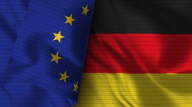 Almanya ve Avrupa Birliği Gerçekçi Bayrak Kumaşı Dokusu 3D Görüntü