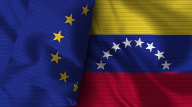 Venezuela ve Avrupa Birliği Gerçekçi Bayrak Kumaşı Dokusu 3B Görüntü