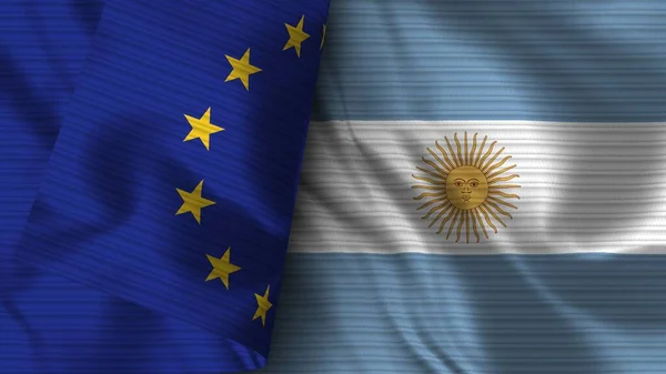 Argentina Evropská Unie Realistické Vlajky Textilní Textura Ilustrace — Stock fotografie