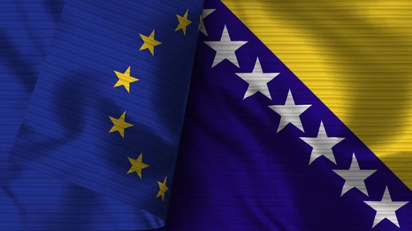 Βοσνία Και Ερζεγοβίνη Και Ευρωπαϊκή Ένωση Ρεαλιστική Σημαία Ύφασμα Εικονογράφηση — Φωτογραφία Αρχείου