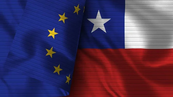 Chile Unión Europea Tela Bandera Realista Textura Ilustración —  Fotos de Stock