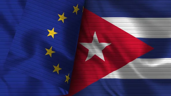 Cuba European Union Realistic Flag Fabric Texture Illustration — Stok Foto