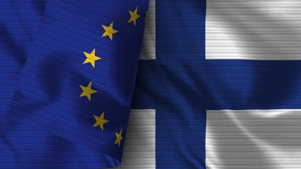 Finlandiya Avrupa Birliği Gerçekçi Bayrak Kumaşı Dokusu Görüntü — Stok fotoğraf