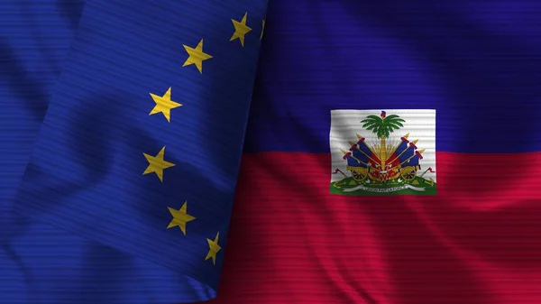 Haïti Europese Unie Realistische Vlag Stof Textuur Illustratie — Stockfoto