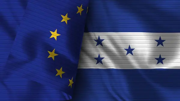 Honduras Unia Europejska Realistyczna Flaga Tekstura Tkaniny Ilustracja — Zdjęcie stockowe