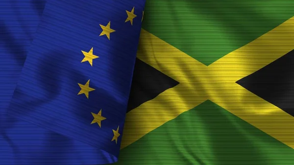 Jamajka Unia Europejska Realistyczna Flaga Tekstura Tkaniny Ilustracja — Zdjęcie stockowe