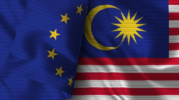 Malajsie Realistická Vlajková Textilie Evropské Unie Ilustrace — Stock fotografie
