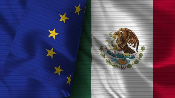 México Unión Europea Tela Bandera Realista Textura Ilustración —  Fotos de Stock