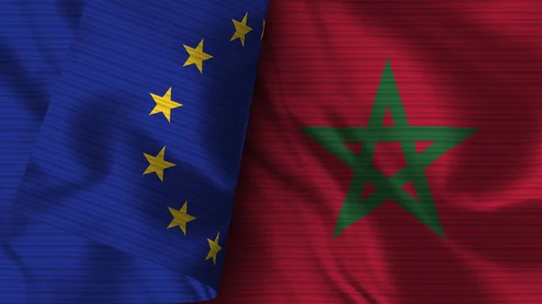 Marruecos Unión Europea Tela Bandera Realista Textura Ilustración —  Fotos de Stock