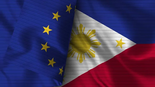Filippijnen Europese Unie Realistische Vlag Stof Textuur Illustratie — Stockfoto