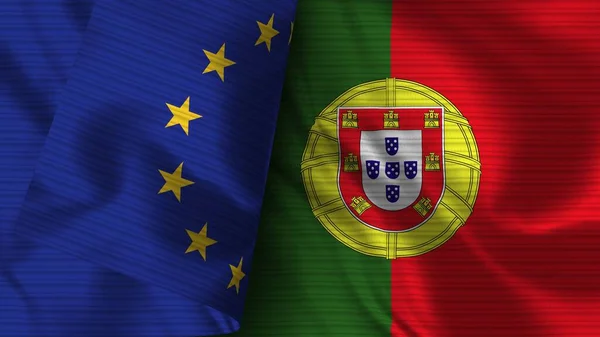 ポルトガルと欧州連合 リアルな旗布テクスチャ3Dイラスト — ストック写真