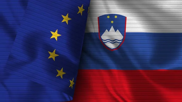 Slovenien Och Europeiska Unionen Realistisk Flaggväv Textur Illustration — Stockfoto
