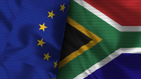 Dél Afrika Európai Unió Realisztikus Zászló Szövet Textúra Illusztráció — Stock Fotó