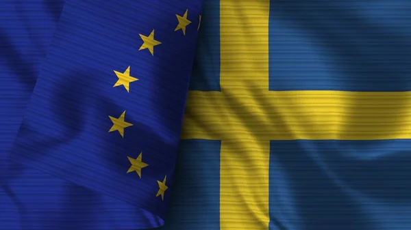 Sveç Avrupa Birliği Gerçekçi Bayrak Kumaşı Dokusu Görüntü — Stok fotoğraf