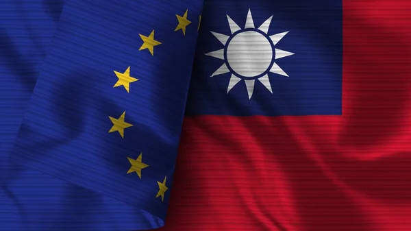 Tayvan Avrupa Birliği Gerçekçi Bayrak Kumaşı Dokusu Görüntü — Stok fotoğraf