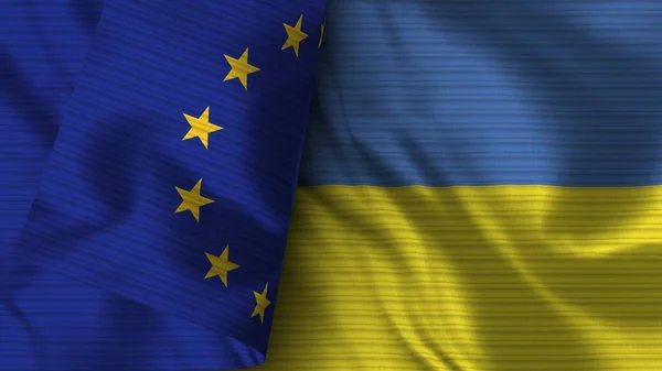 Ukraine European Union Realist Flag Fabric Texture Illustration — стокове фото