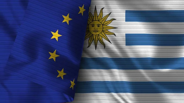 Uruguay European Union Realist Flag Fabric Texture Illustration — стокове фото